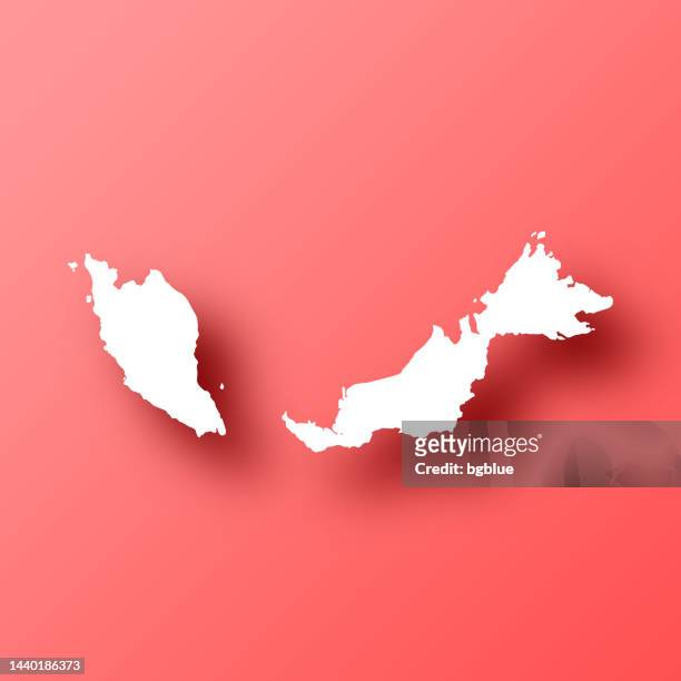 malaysia map on red background with shadow - kuala lumpur stock illustrations