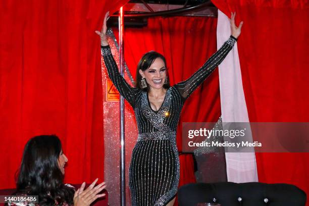 Mexican actress and model Carmen Campuzano presents a special collection of heels for men, on November 8, 2022 in Mexico City, Mexico.