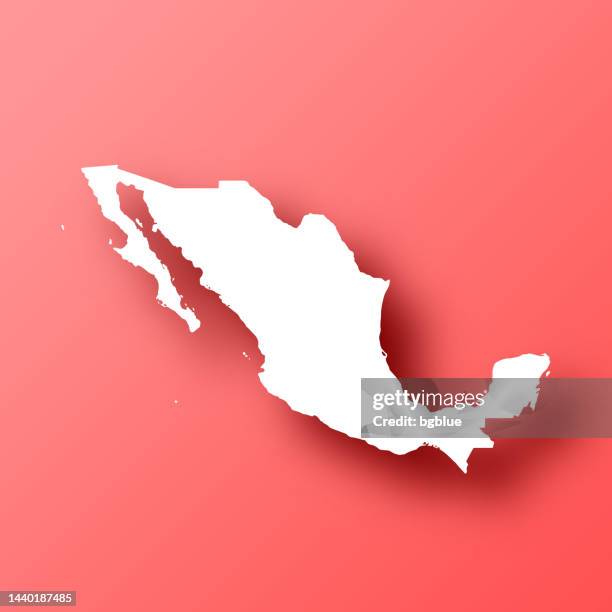 mexico map on red background with shadow - mexico border stock illustrations