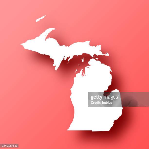 michigan map on red background with shadow - michigan stock illustrations