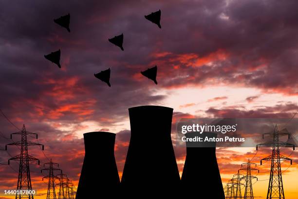 attack of kamikaze drones on the power grid. drones over nuclear power plant - ukraine government stock pictures, royalty-free photos & images