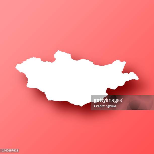 mongolia map on red background with shadow - ulaanbaatar stock illustrations