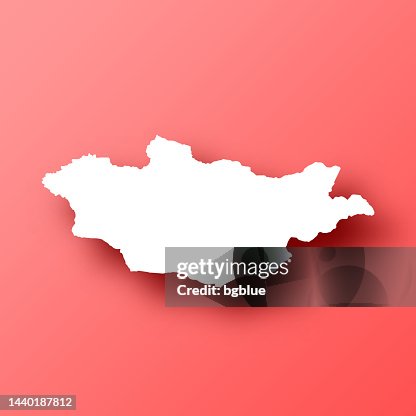 Mongolia map on Red background with shadow Mongolia map on Red background with shadow