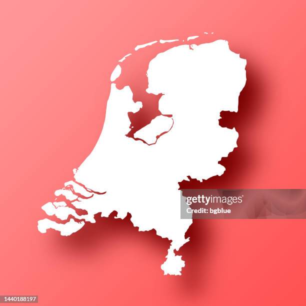 niederlande karte auf rotem hintergrund mit schatten - map netherlands stock-grafiken, -clipart, -cartoons und -symbole