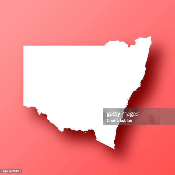 new south wales map on red background with shadow - new south wales border stock illustrations