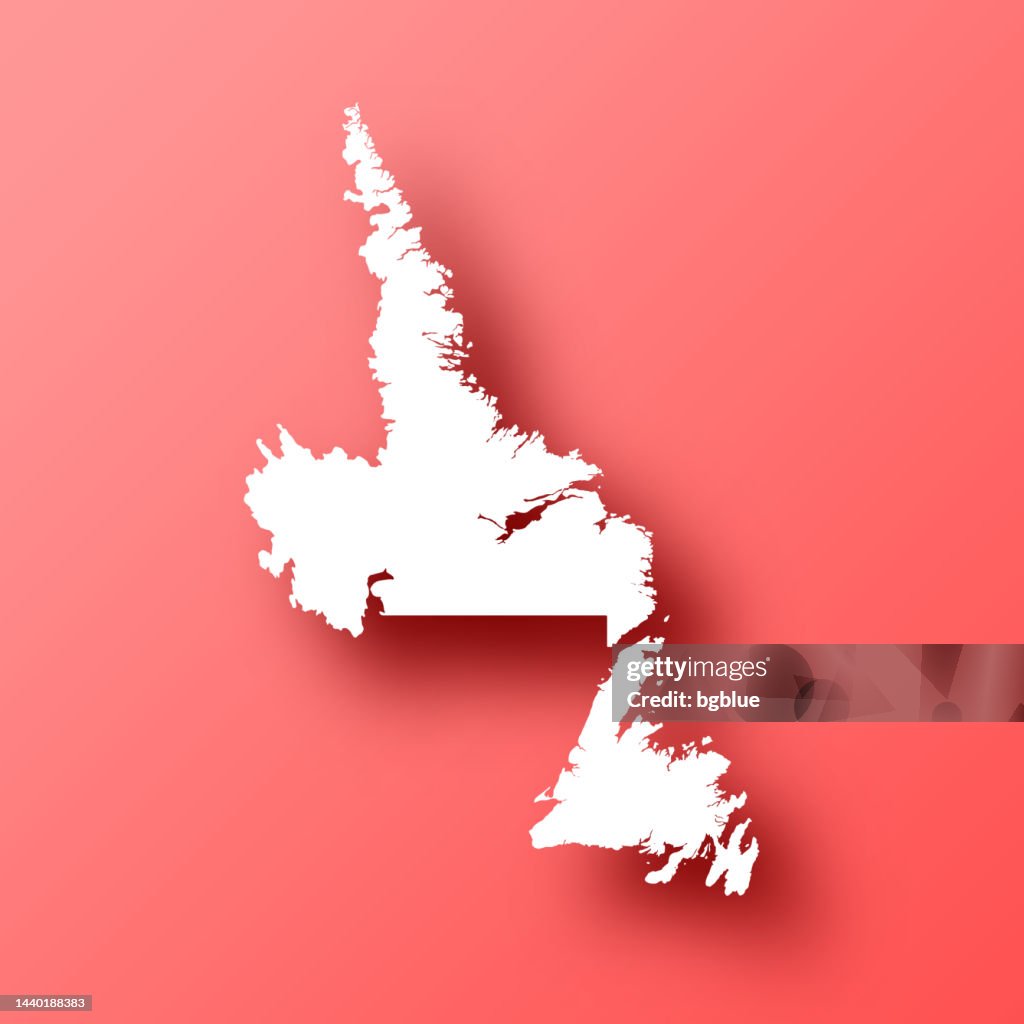 Newfoundland Abstract Map Newfoundland And Labrador Map On Red Background With Shadow High-Res ...