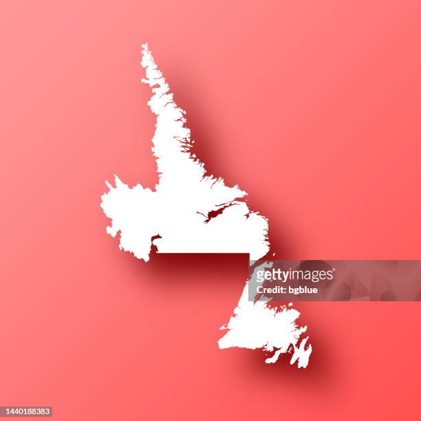 newfoundland and labrador map on red background with shadow - newfoundland and labrador stock illustrations