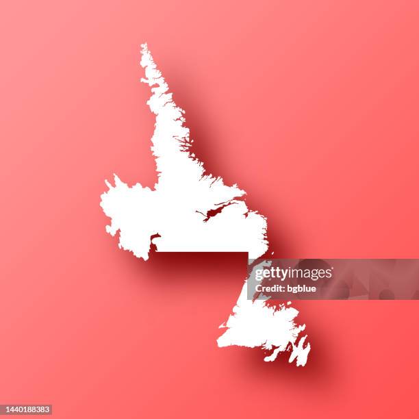 newfoundland and labrador map on red background with shadow - newfoundland and labrador 幅插畫檔、美工圖案、卡通及圖標