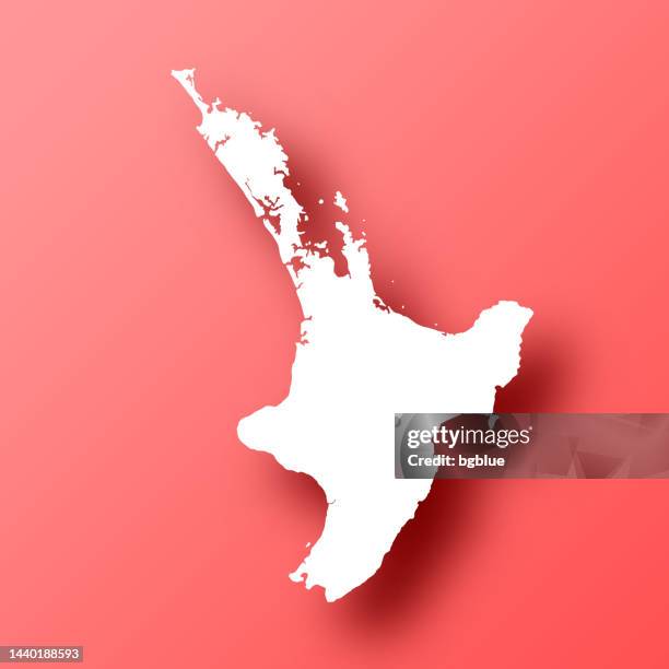 ilustrações de stock, clip art, desenhos animados e ícones de north island map on red background with shadow - auckland