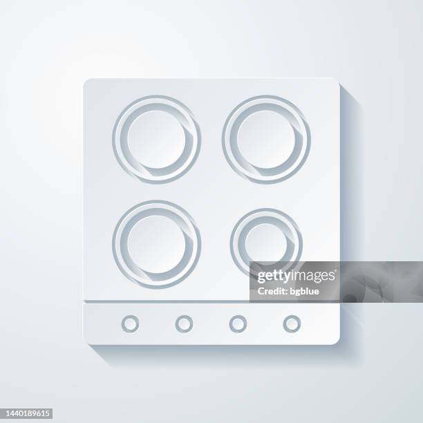 electric stove - top view. icon with paper cut effect on blank background - kitchen bench top stock illustrations