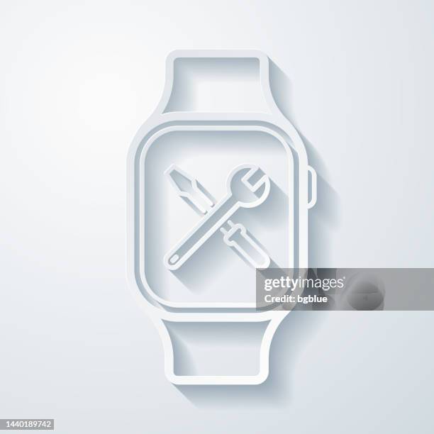 smartwatch settings - tools. icon with paper cut effect on blank background - spanner isolated stock illustrations