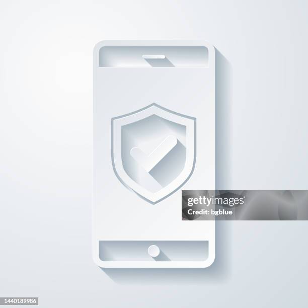 secure smartphone. icon with paper cut effect on blank background - quality control approved stock illustrations