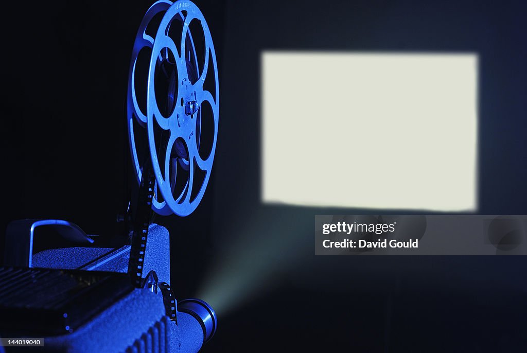8mm film projector running and blank screen