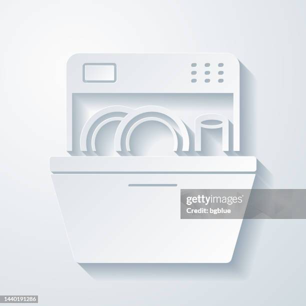 dishwasher. icon with paper cut effect on blank background - dish washing machine stock illustrations