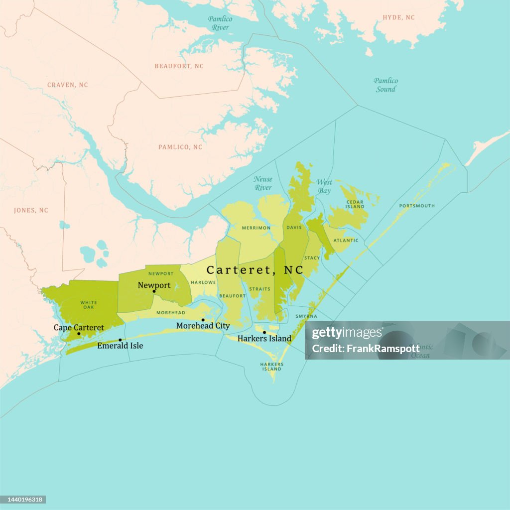 NC Carteret County Vector Map Green