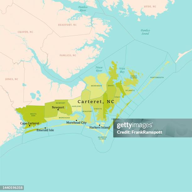 nc carteret county vector map green - cape lookout national seashore stock illustrations