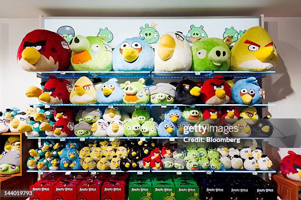 Angry Birds toy merchandise sits for sale at a store in Angry Birds Land, an Angry Birds-themed activity center within the Sarkanniemi adventure park...