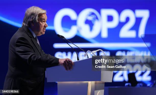 United Nations Secretary-General Antonio Guterres speaks prior to the presentation the new Climate TRACE platform, a highly detailed facility-level...