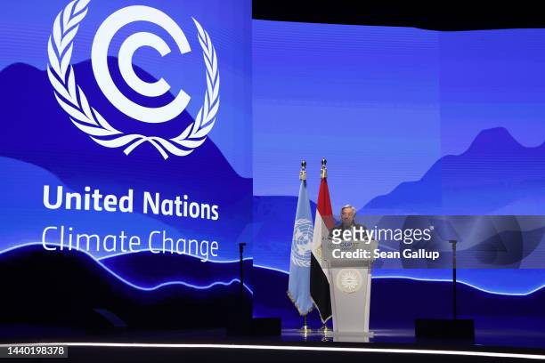 United Nations Secretary-General Antonio Guterres speaks prior to the presentation the new Climate TRACE platform, a highly detailed facility-level...
