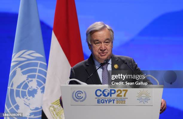 United Nations Secretary-General Antonio Guterres speaks prior to the presentation the new Climate TRACE platform, a highly detailed facility-level...