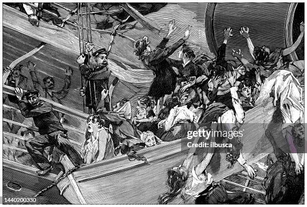 antique image: shipwreck disaster - ocean waves crashing stock illustrations