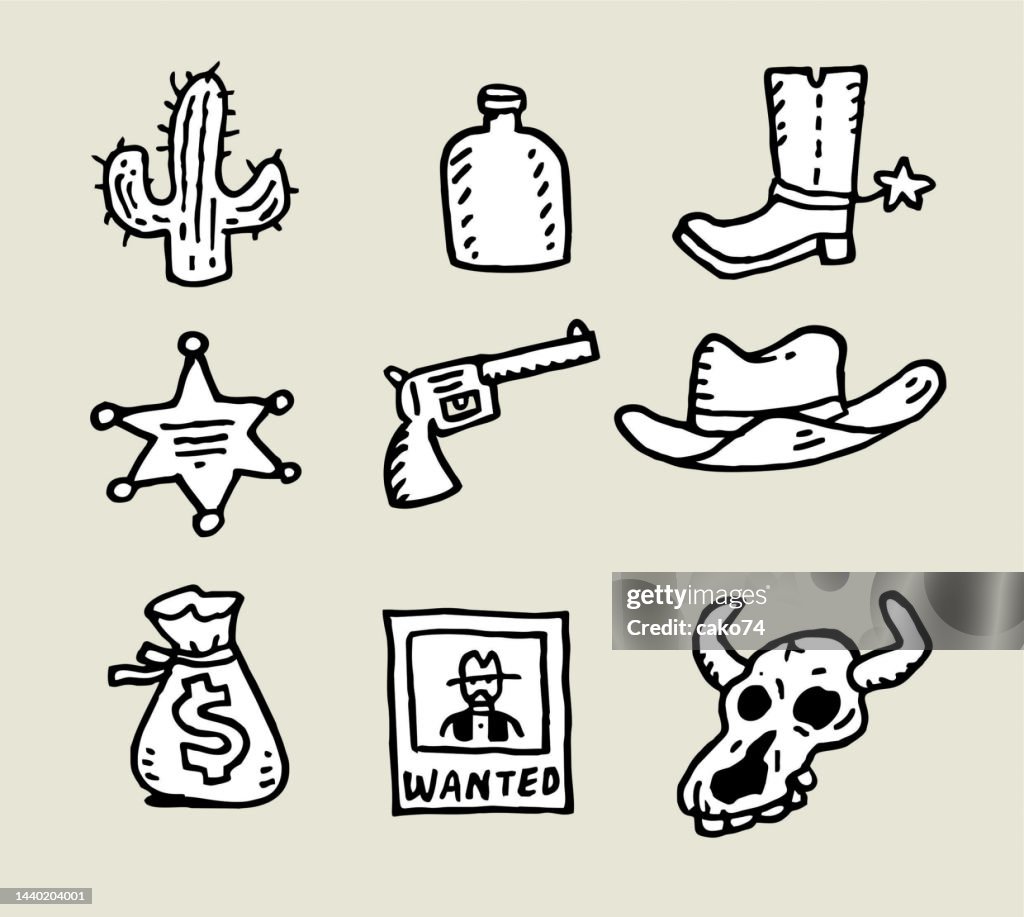 Wild west sketch icons