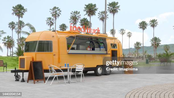 food truck in the park - nobody burger colour image not illustration stockfoto's en -beelden