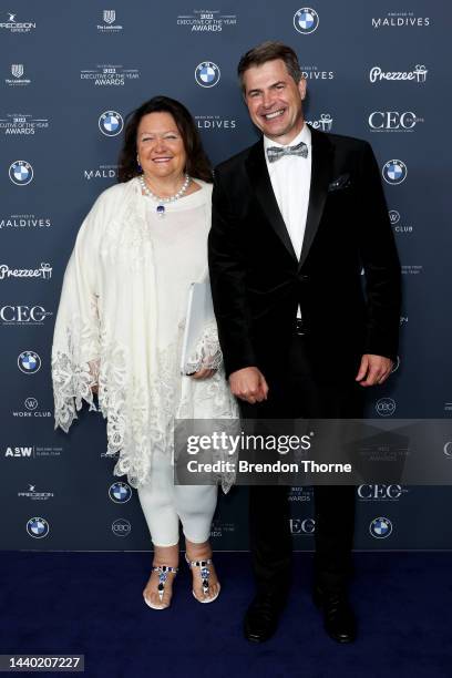 Gina Rinehart and Garry Korte attend the CEO Magazine 2022 Executive Of The Year Awards on November 09, 2022 in Sydney, Australia.