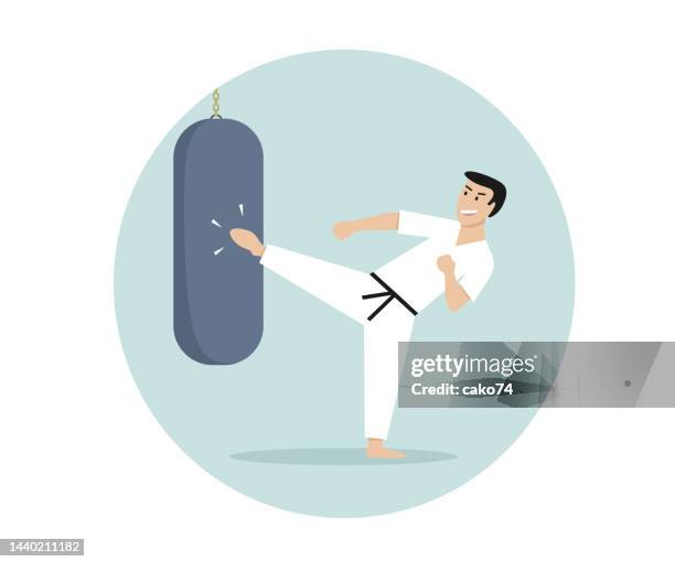 karate player practicing cartoon illustration - karate stock illustrations