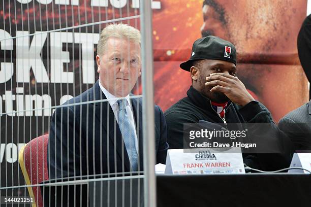 Frank Warren and Dereck Chisora pose as Frank Warren announces a fight between David Haye Vs Dereck Chisora, to be held on the 14th July at West Ham...