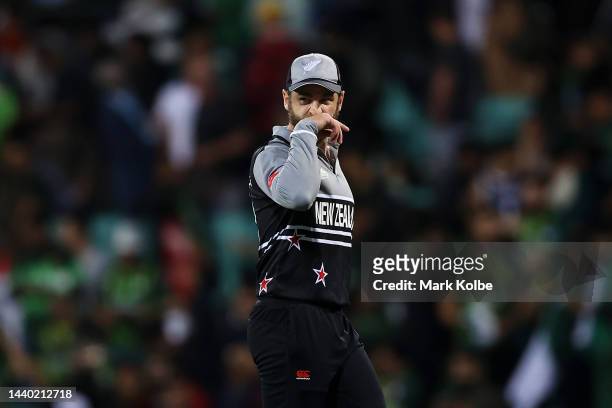 Kane Williamson of New Zealand looks dejected after defeat during the ICC Men's T20 World Cup Semi Final match between New Zealand and Pakistan at...
