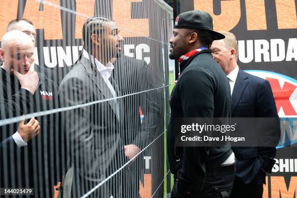 David Haye and Dereck Chisora pose as Frank Warren announces a fight between David Haye Vs Dereck Chisora, to be held on the 14th July at West Ham...