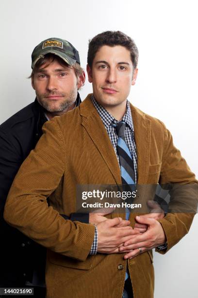 Actors Jason Biggs and Seann William Scott pose for portrait session to promote American Pie ` The Reunion+ on April 17,2012 in London,England.