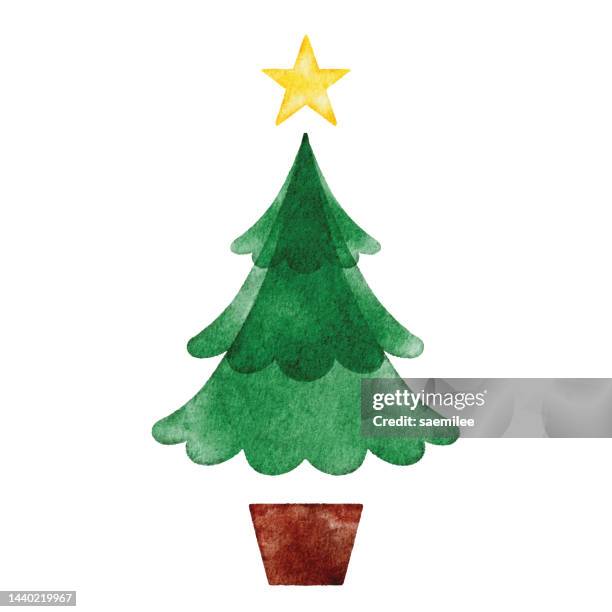 aquarell weihnachtsbaum logo - weihnachtsstern stock-grafiken, -clipart, -cartoons und -symbole