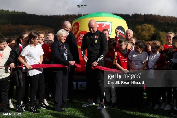 Rob Page, Manager of Wales, cuts the ribbon to officially open the 3G Pitch Official at Penyrenglyn Primary School during the Rhondda Primary Schools...