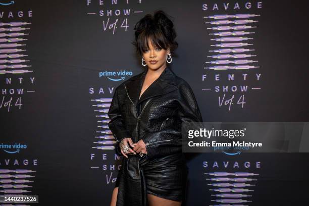 In this image released on November 9, Rihanna attends Rihanna's Savage X Fenty Show Vol. 4 presented by Prime Video at Allied Studios on November 08,...