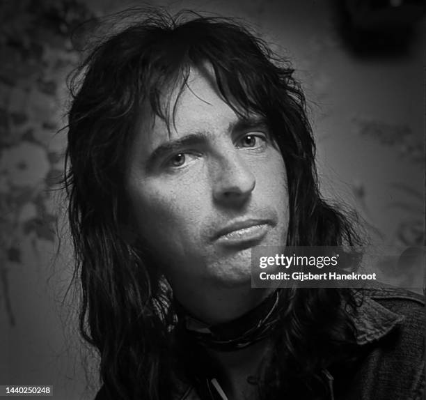 Alice Cooper posing in his hotel room, Amsterdam, Netherlands, 1972.