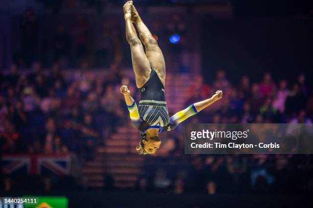 November 6: Rebeca Andrade of Brazil performs her routine during her bronze medal performance in the Women's Artistic Gymnastics Floor Final at the...