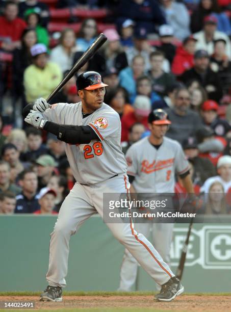 Ronny Paulino of the Baltimore Orioles waits for the pitch against the Boston Red Sox in the eleventh inning at Fenway Park May 6, 2012 in Boston,...