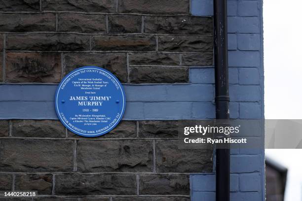 Detailed view of the Blue Plaque on 43 Treherne Street, the former home of James 'Jimmy' Murphy, former Captain of Wales and Manager of Wales and...