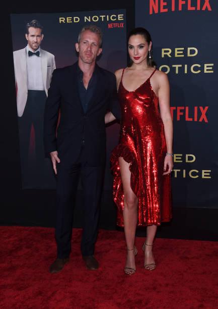 Yaron Varsano and Gal Gadot at the world premiere of Netflix's 'Red Notice' at L.A. Live on November 3, 2021 in Los Angeles, California.