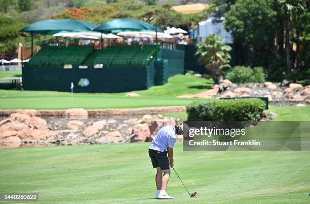 Tommy Fleetwood of England plays a shot during the pro-am prior to the Nedbank Golf Challenge at Gary Player CC on November 09, 2022 in Sun City,...