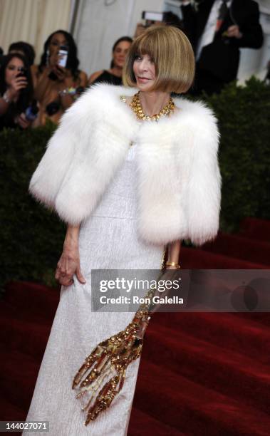 Anna Wintour attends "Schiaparelli And Prada: Impossible Conversations" Costume Institute Gala on May 7, 2012 at the Metropolitan Museum of Art in...