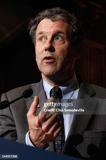 Sen. Sherrod Brown speaks during a news conference with about the student loan bill currently being debated by U.S. Senate at the U.S. Capitol May 8,...