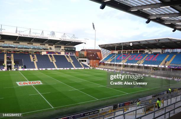 General view inside of the stadium ahead of the Women's Rugby League World Cup Group A match between Canada Women and Brazil Women at Headingley on...