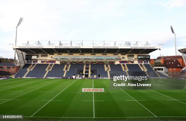 General view inside of the stadium ahead of the Women's Rugby League World Cup Group A match between Canada Women and Brazil Women at Headingley on...