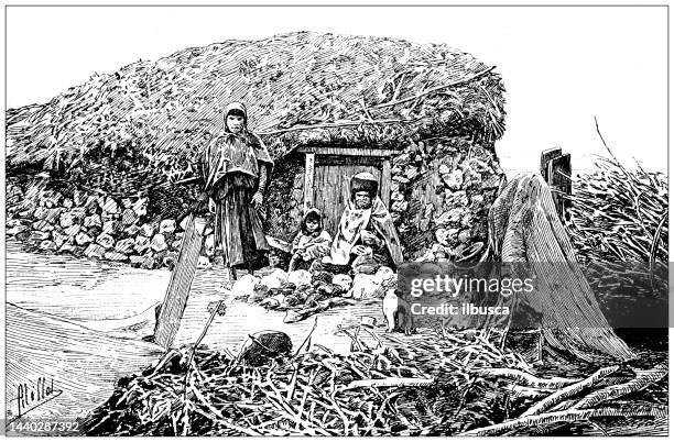 antique image: tunisian rural house - african village stock illustrations