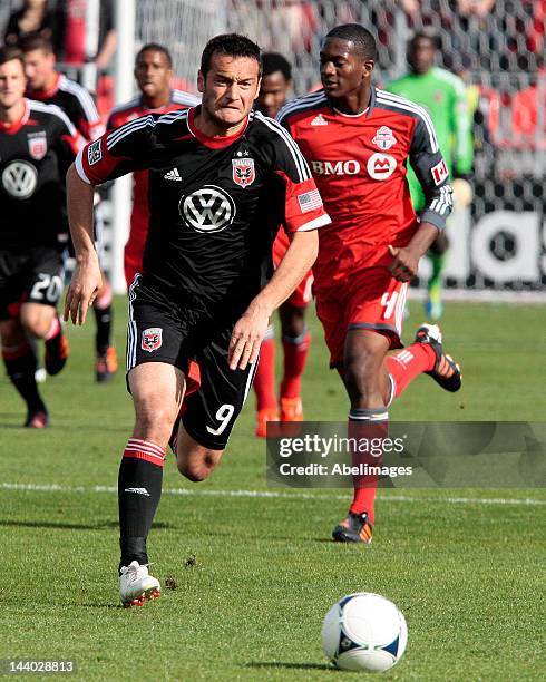 Hamdi Salihi of DC United carries the ball during MLS action against Toronto FC at BMO Field on May 5, 2012 in Toronto, Ontario, Canada.