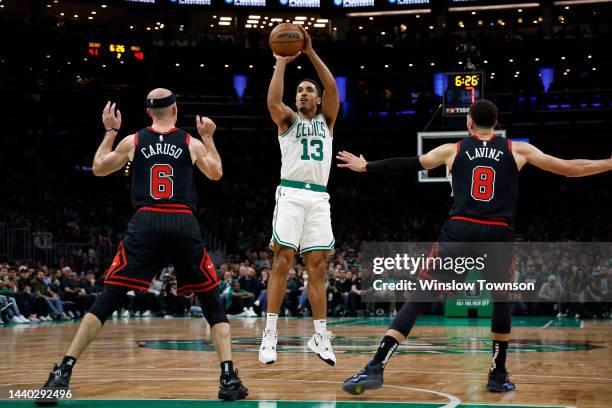 Malcolm Brogdon of the Boston Celtics shoots against the Chicago Bulls during the second quarter at TD Garden on November 4, 2022 in Boston,...