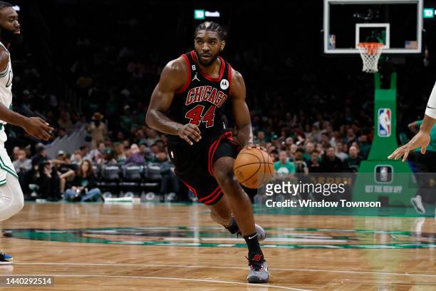 Patrick Williams of the Chicago Bulls drives against the Boston Celtics during the second half at TD Garden on November 4, 2022 in Boston,...